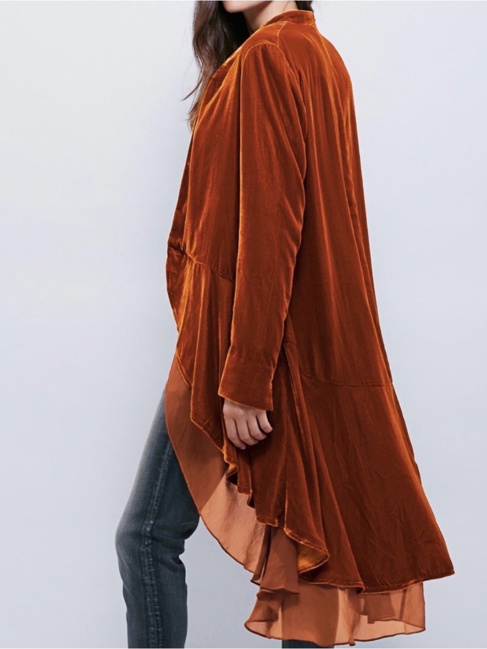 Rare Free People Rust Color Brushed Velvet Duster Cardigan - Sz S